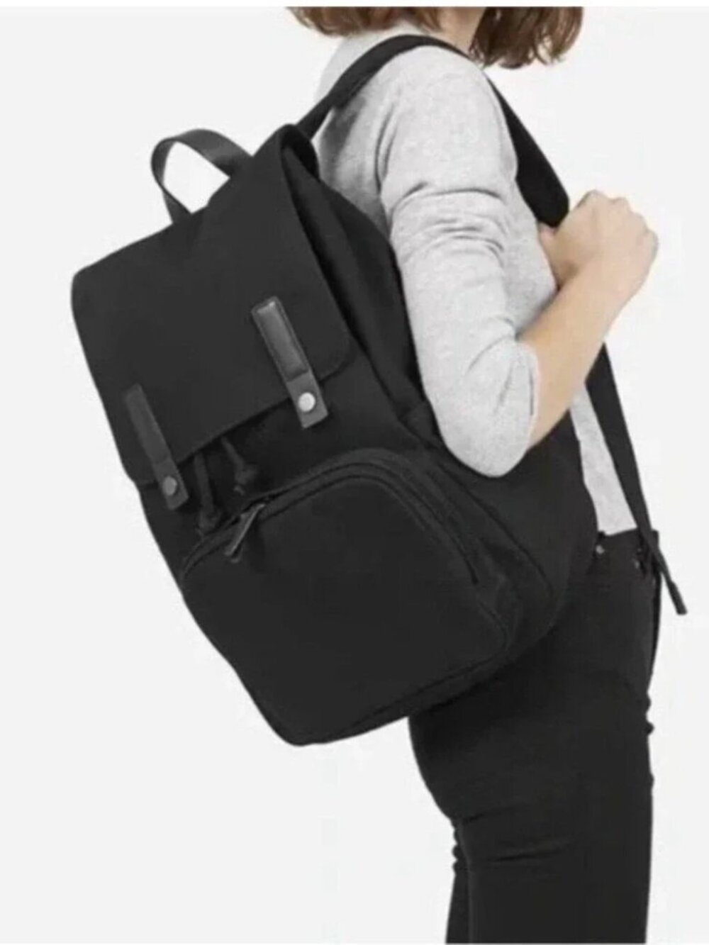 Everlane The Modern Snap Backpack Black Canvas | Leather trim